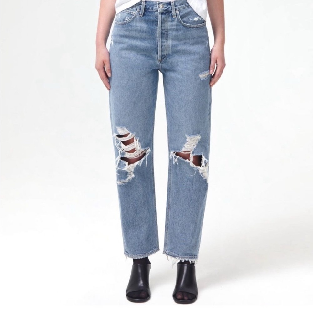 AGOLDE 90s Midrise Straight Jeans in Fall Out Distressed Wash Women’s Size 27